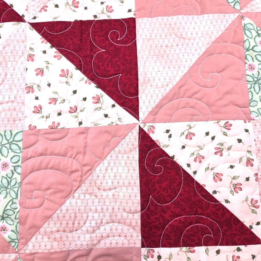 Vintage 2005 Pink Handmade Half Square Triangles Patchwork Quilt 70x48 BRAND NEW - Picture 5 of 9